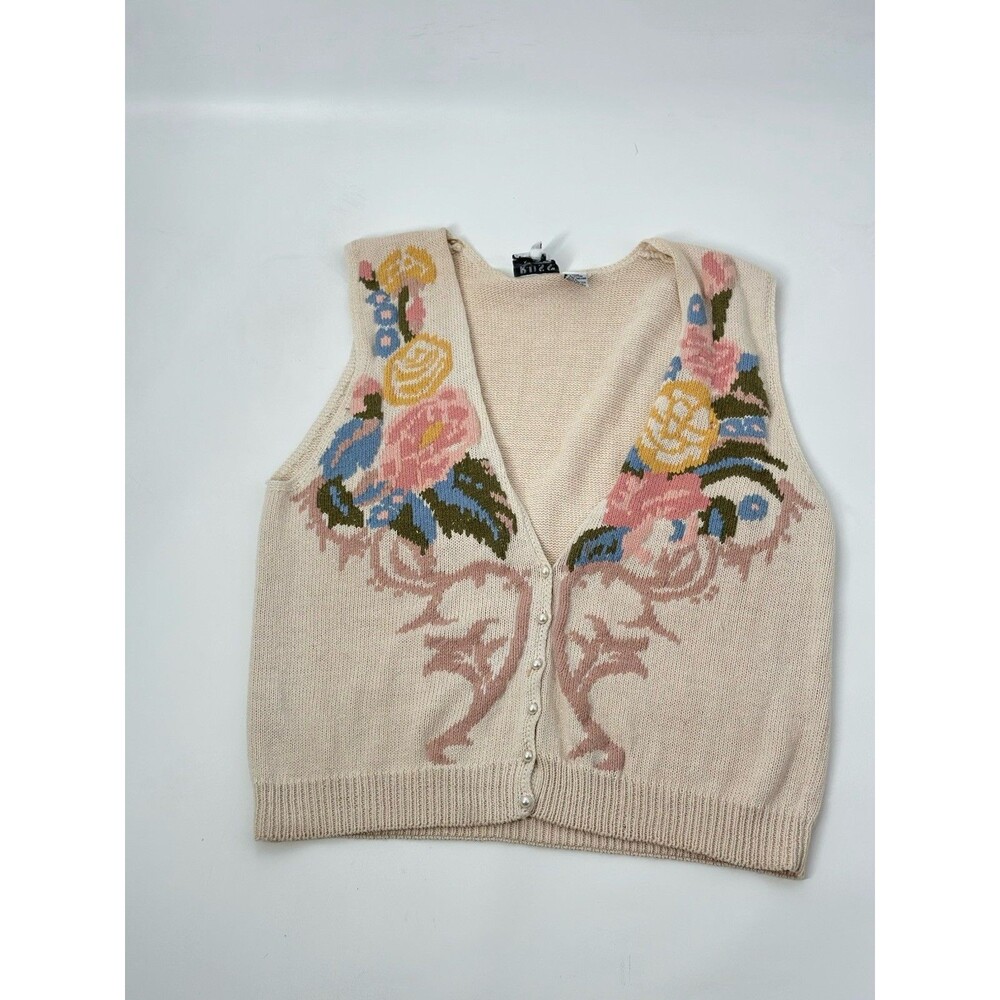 Vintageruss Studio Hand Embroidered Sweater Vest Womens L Grandma Cottage Floral